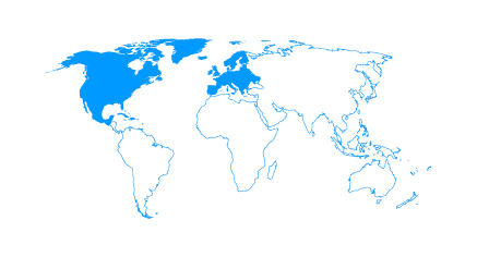 Map with North America and Europe highlighted