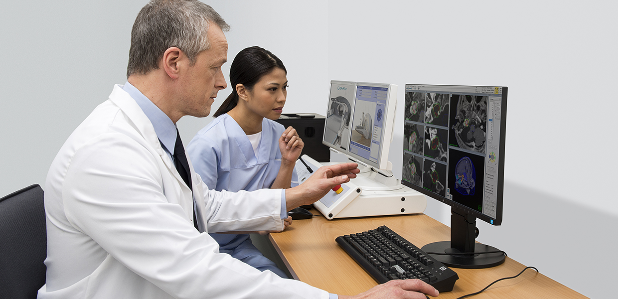 Medical staff checking scanner results