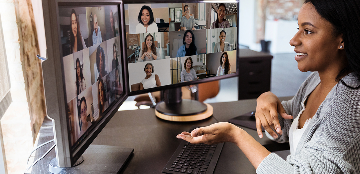woman in virtual meeting Woman in virtual meeting