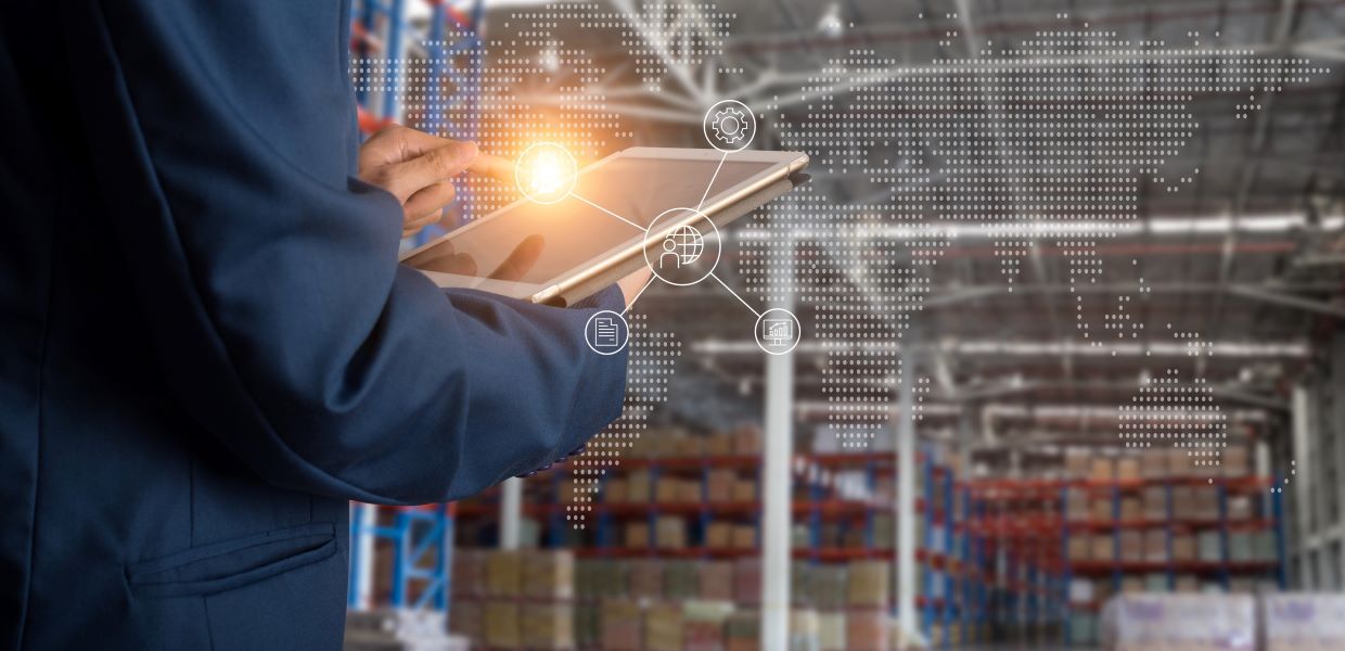 Man analyzing data in warehouse 